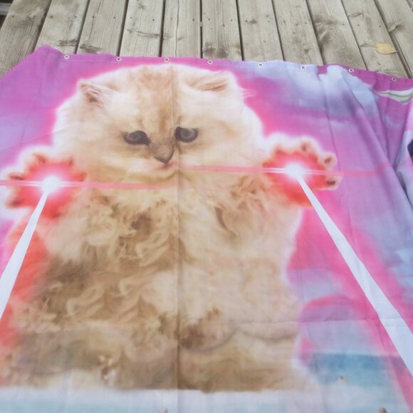 Brand New Vengeful Cat Laser Paws Attacking People on the Beach Shower Curtain - Picture 3 of 10